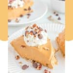 Slice of homemade O'Charley's caramel pie on a plate.