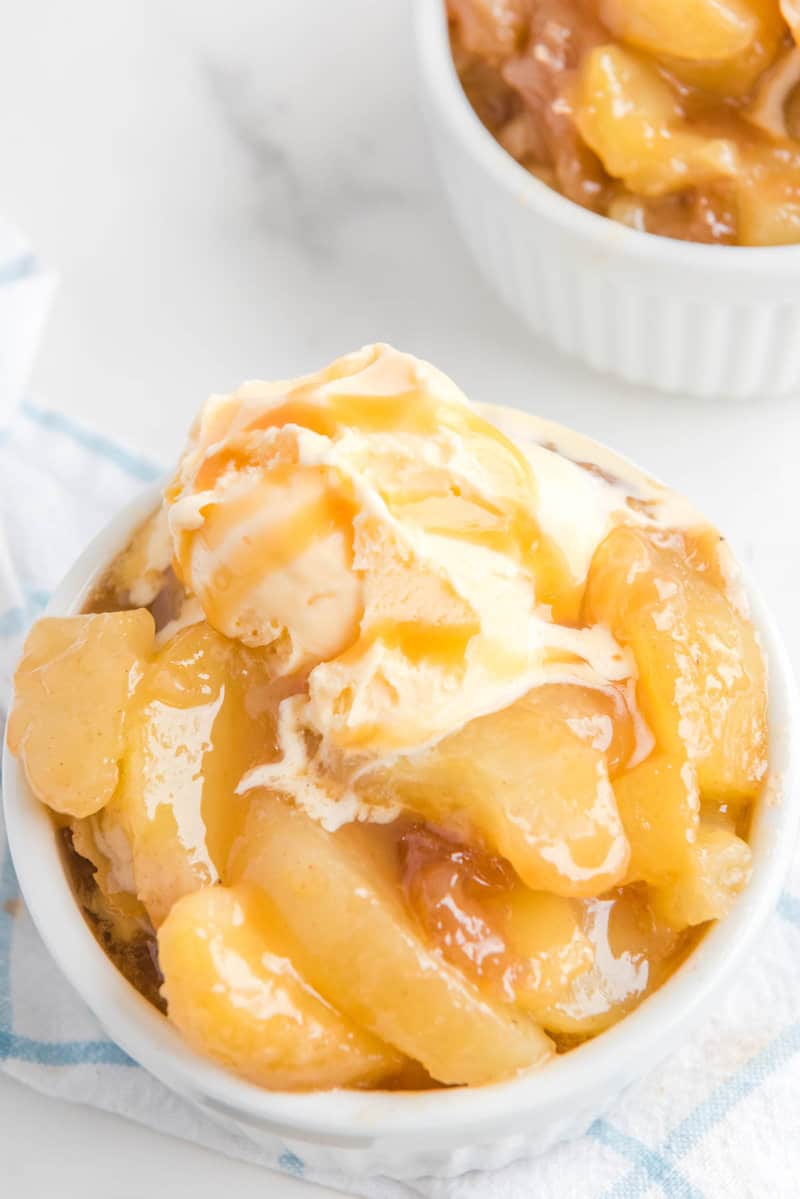 Copycat Olive Garden apple carmelina with ice cream and caramel sauce.