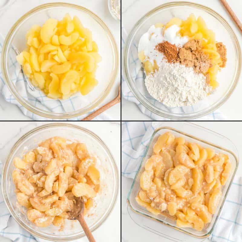 Collage of making apple carmelina filling.