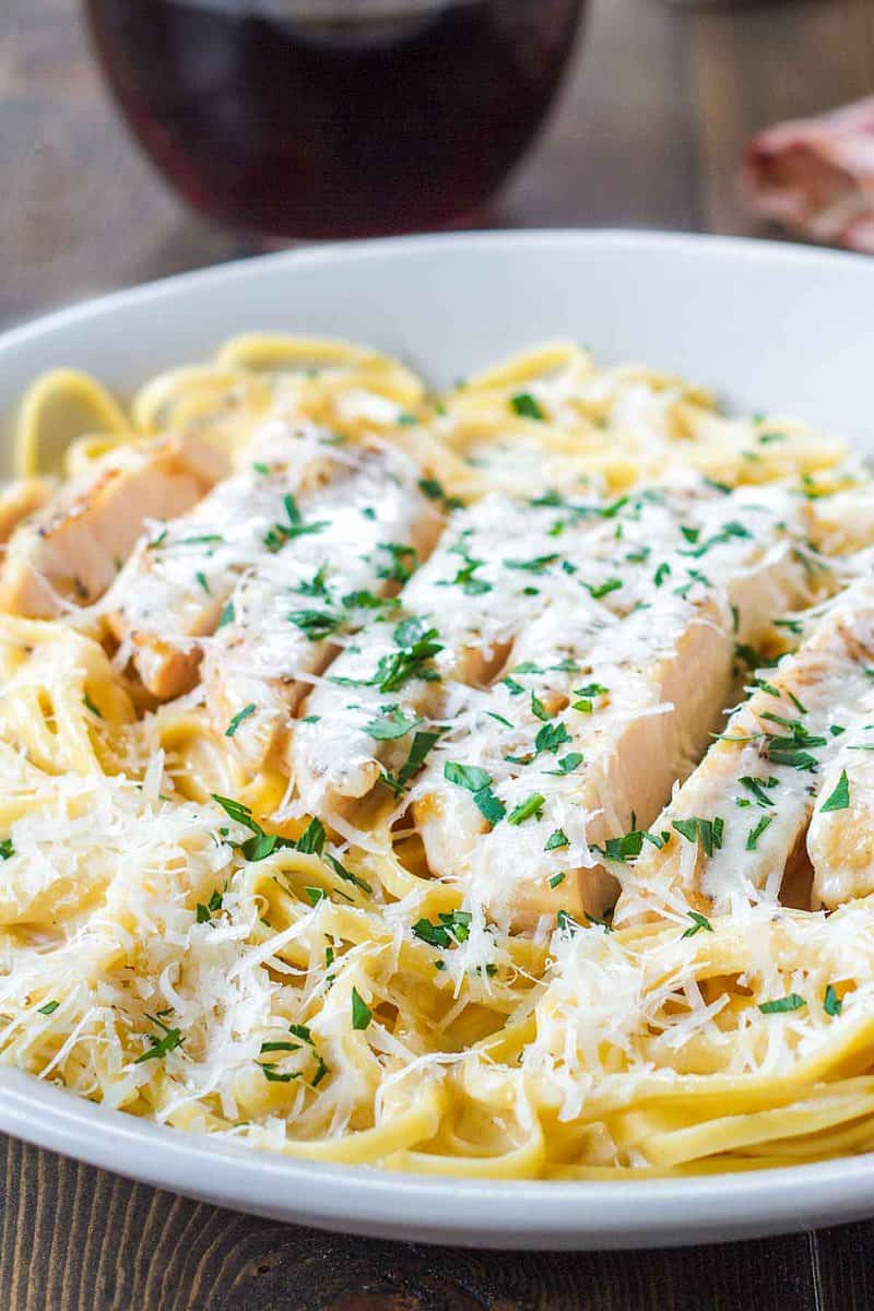 Copycat Olive Garden grilled chicken alfredo pasta.