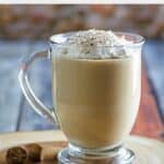 Homemade Starbucks eggnog latte drink with whipped cream.