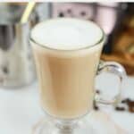 Copycat Starbucks flat white coffee drink in a glass mug.