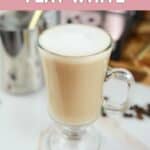 Homemade Starbucks flat white coffee drink in a glass mug.