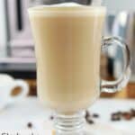 Homemade Starbucks flat white in a mug.