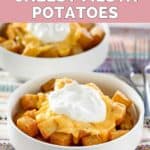 A bowl of homemade Taco Bell cheesy fiesta potatoes.