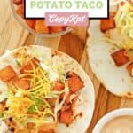 Overhead view of copycat Taco Bell spicy potato tacos and sauce.