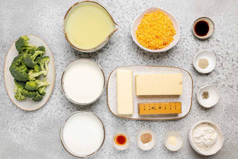 Three cheese broccoli soup ingredients.