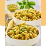 Two bowls of homemade Alonti pecan pesto pasta.