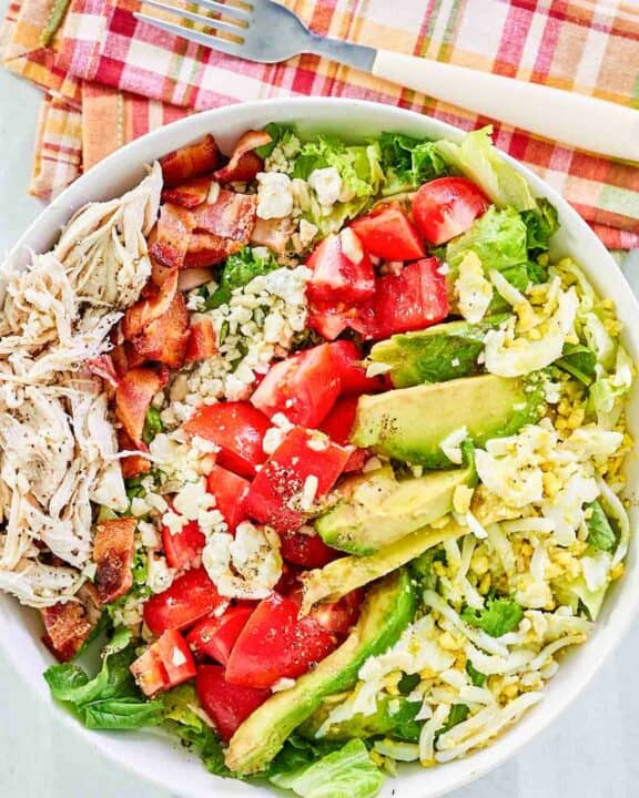 Overhead view of copycat Brown Derby cobb salad.