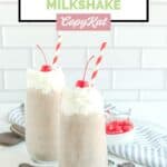 Two homemade Chick Fil A cookies and cream milkshakes, Oreos, and cherries.