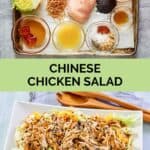 Chinese chicken salad ingredients and the finished salad.