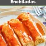 Cream cheese chicken enchiladas on a round plate.