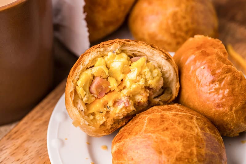 Copycat Dunkin stuffed biscuit bites with ham on a plate.