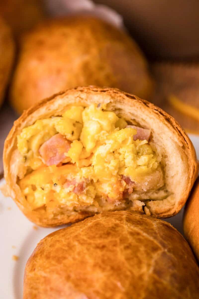 Copycat Dunkin stuffed biscuit bites with ham, egg, and cheese.