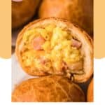 Homemade Dunkin stuffed biscuits with egg, ham, and cheese.