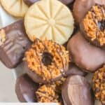 Closeup of homemade Girl Scout cookies on a platter.