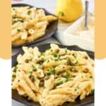 Plates of Greek pasta with lemon sauce.
