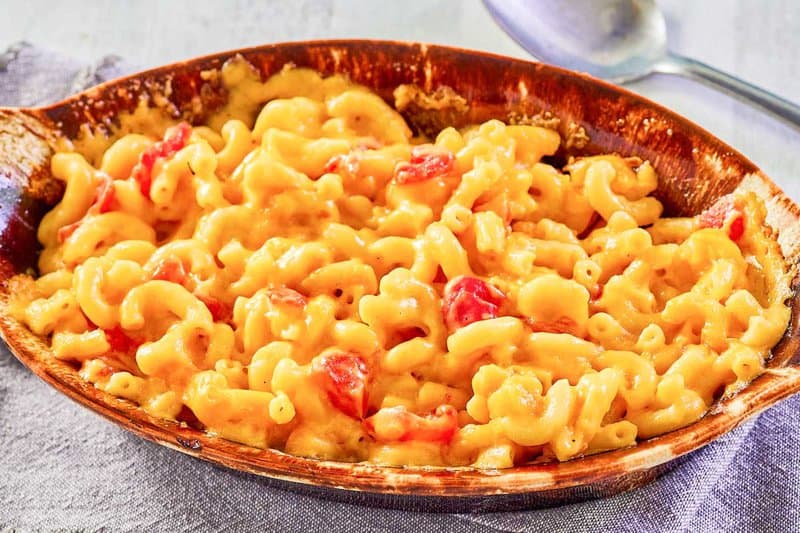 Copycat Horn and Hardart mac and cheese and a spoon.