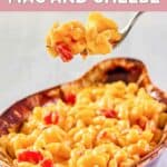 Homemade Horn and Hardart macaroni and cheese on a fork over a dish of it.