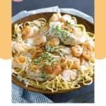 A bowl of copycat Outback Queensland chicken and shrimp pasta.