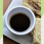Overhead view of Raglan Road Guinness dipping sauce on a platter with Irish soda bread.