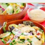 A salad with southwestern ranch dressing on it.
