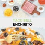 Copycat Taco Bell enchirito ingredients and the finished enchritos on a plate.