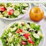 Two large plates of traditional Greek salad.