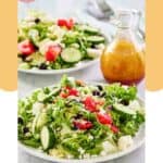 Traditional Greek salad on two large salad plates.
