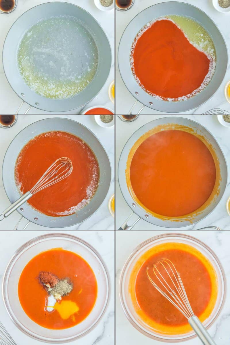 Collage of making copycat Buffalo Wild Wings Buffalo sauce.