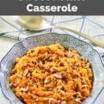 A serving of homemade Burbank's sweet potato casserole in a bowl.