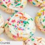 Overhead view of homemade Crumbl birthday cake cookies with sprinkles.