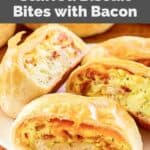 Closeup of two homemade Dunkin stuffed biscuit bites with bacon egg and cheese on a plate.