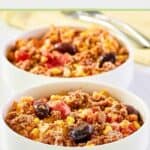 Hamburger corn casserole servings in bowls.