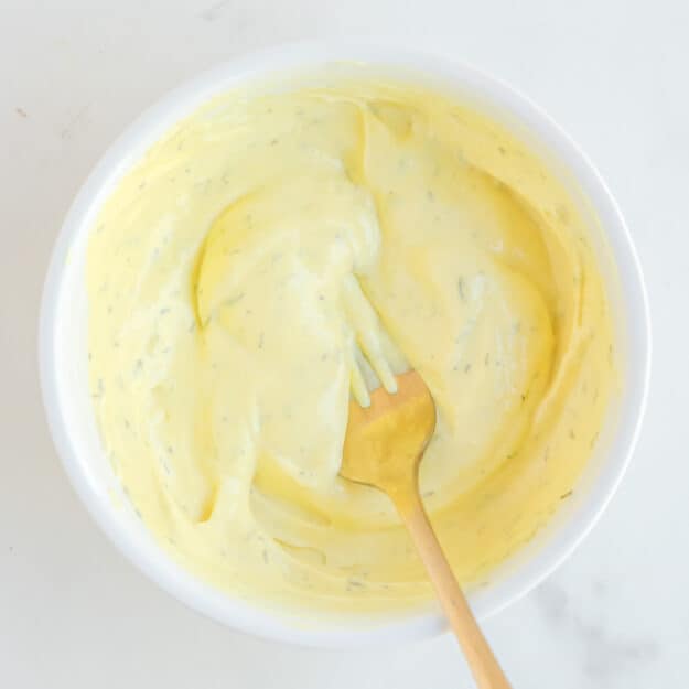 McDonald's steak bagel sauce in a bowl.
