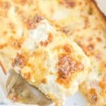 Serving of potato au gratin on a spatula.
