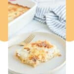 Potato au gratin serving and a fork on a plate.