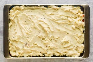 Beef shepherd's pie before baking.