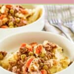A bowl of beef shepherd's pie.