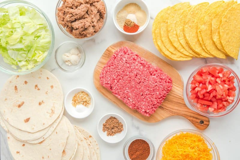 Ingredients for copycat Taco Bell double decker taco.