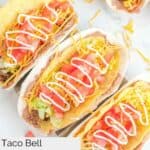 Overhead view of three homemade Taco Bell double decker tacos.