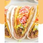 Three homemade Taco Bell double decker tacos on a plate.