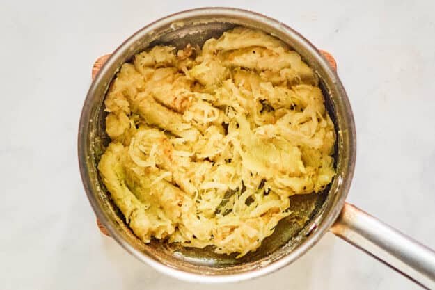 Cooked onions and flour mixture in a pan.