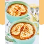 Two bowls of homemade Brennan's French onion soup.