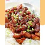 Homemade Cajun Cafe bourbon chicken over white rice.
