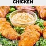 Homemade Planet Hollywood Captain Crunch chicken tenders and a bowl of Creole mustard.