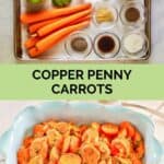 Copper penny carrots ingredients and the finished salad.
