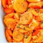 Closeup of copper penny carrot salad.