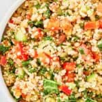 Closeup overhead view of homemade Costco quinoa salad.