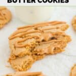 A homemade Crumbl ultimate peanut butter cookie broken in half.